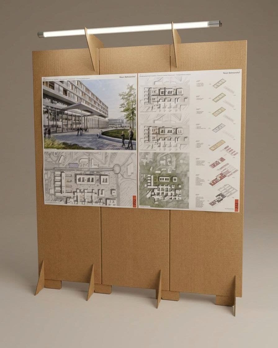 Stellwand braun mit Plan und Beleuchtung